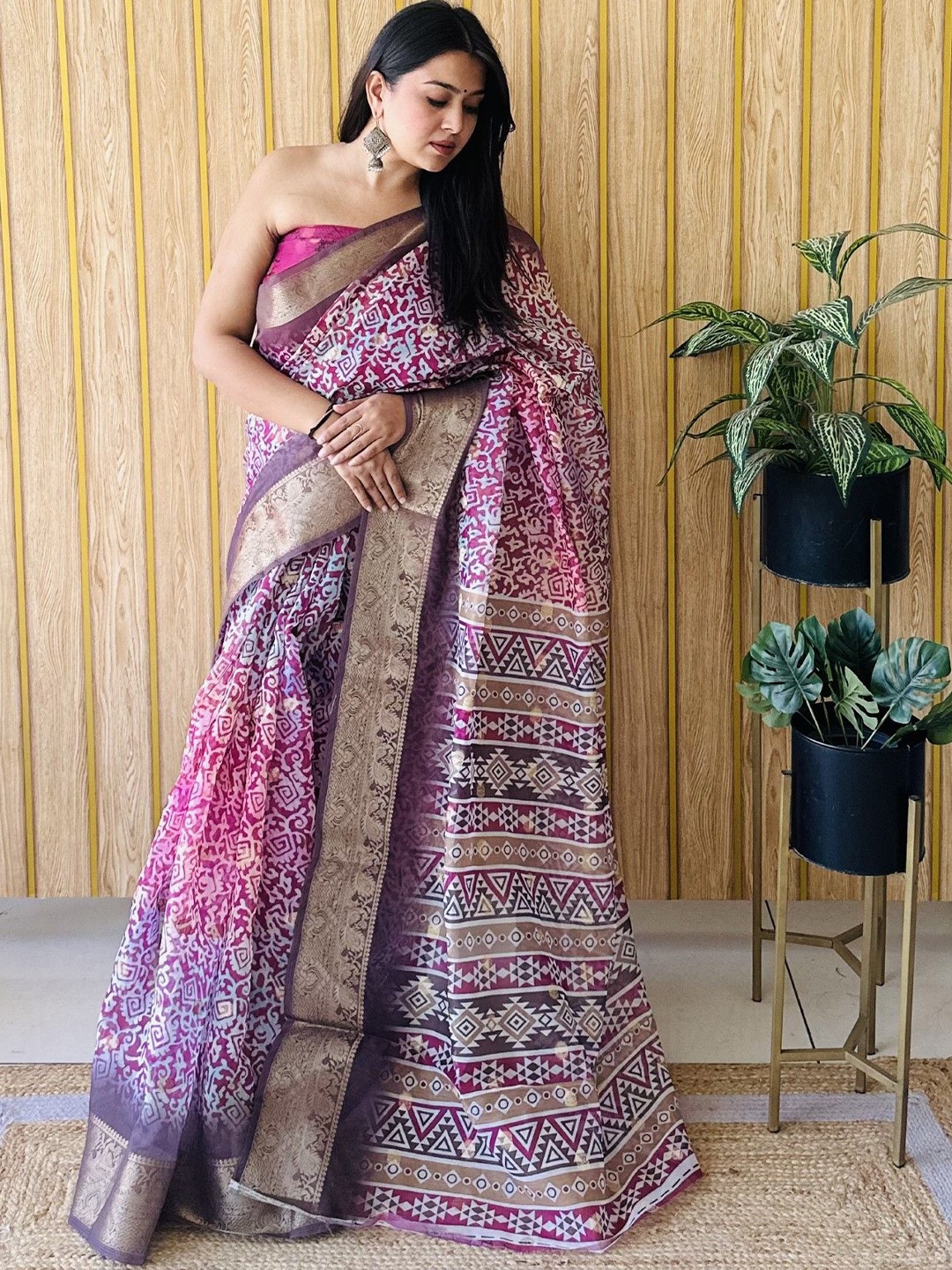 

Moda Rapido Zari Silk Blend Saree, Purple
