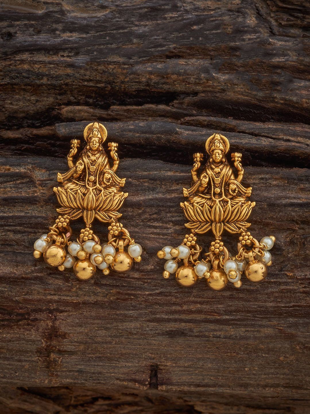 

Kushal's Fashion Jewellery Gold-Plated Classic Pearls Antique Studs