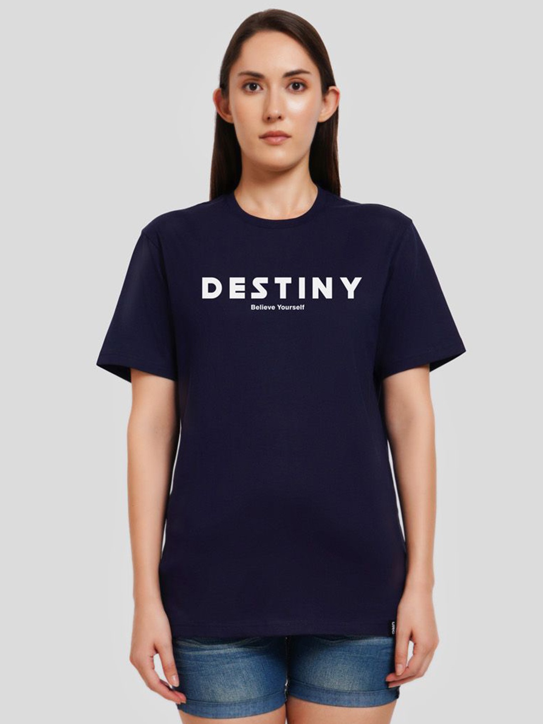 

Underrated Club Women Typography Printed Bio Finish T-shirt, Navy blue