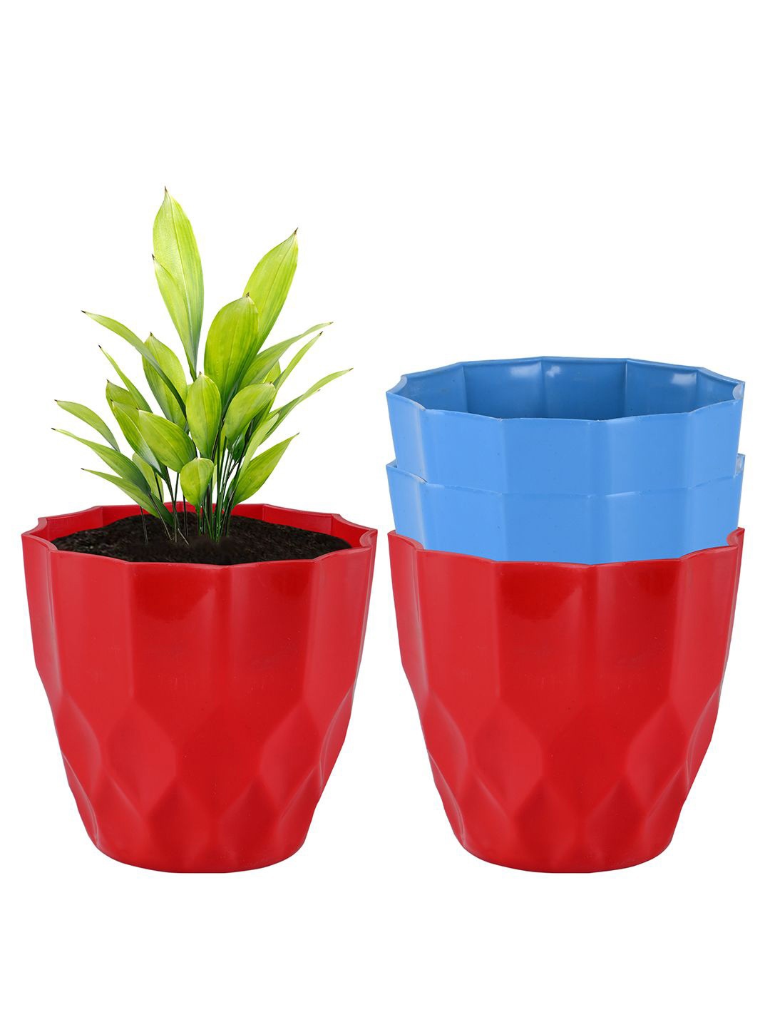 

Kuber Industries Blue & Red 4-Pieces Textured Planters