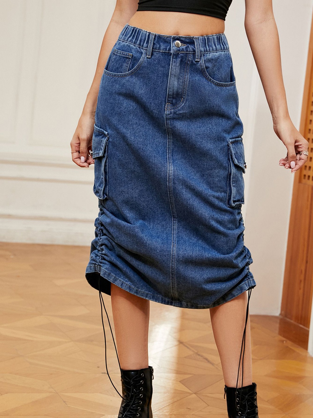 

StyleCast Denim A-Line Midi Skirt, Blue