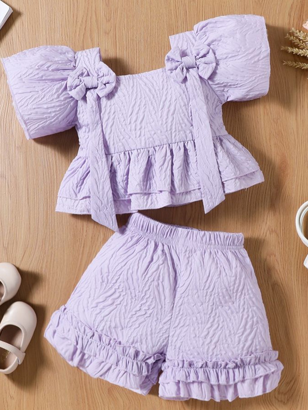 

LULU & SKY Girls Textured Square Neck Top With Shorts, Purple