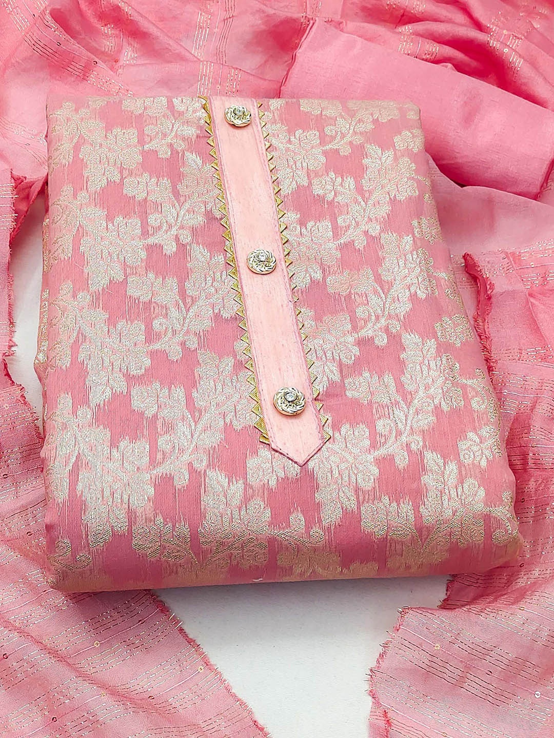 

SAINOOR Floral Woven Design Unstitched Dress Material, Pink