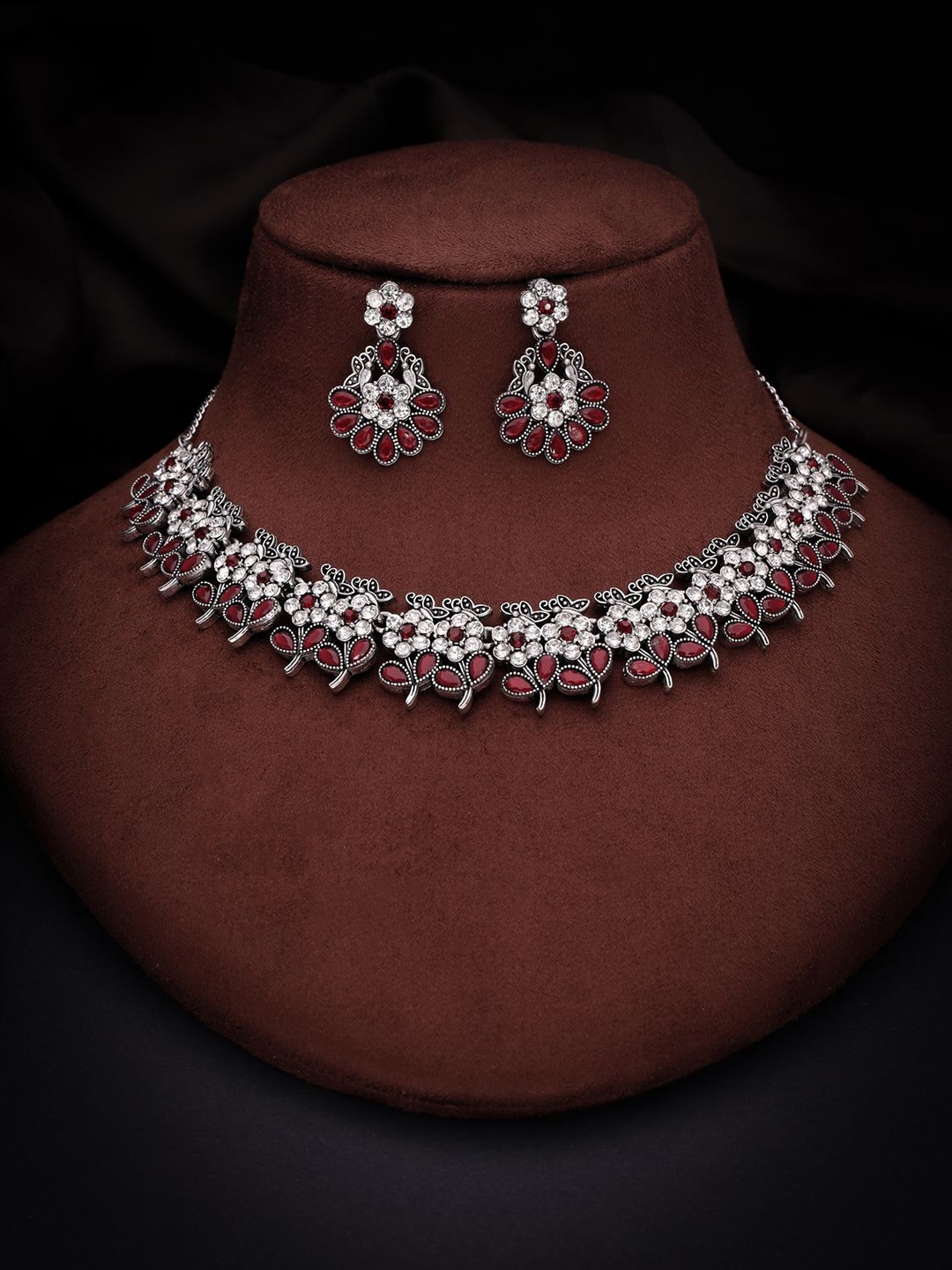 

Anouk Silver-Plated Artificial Stones Studded Nacklace With Earrings