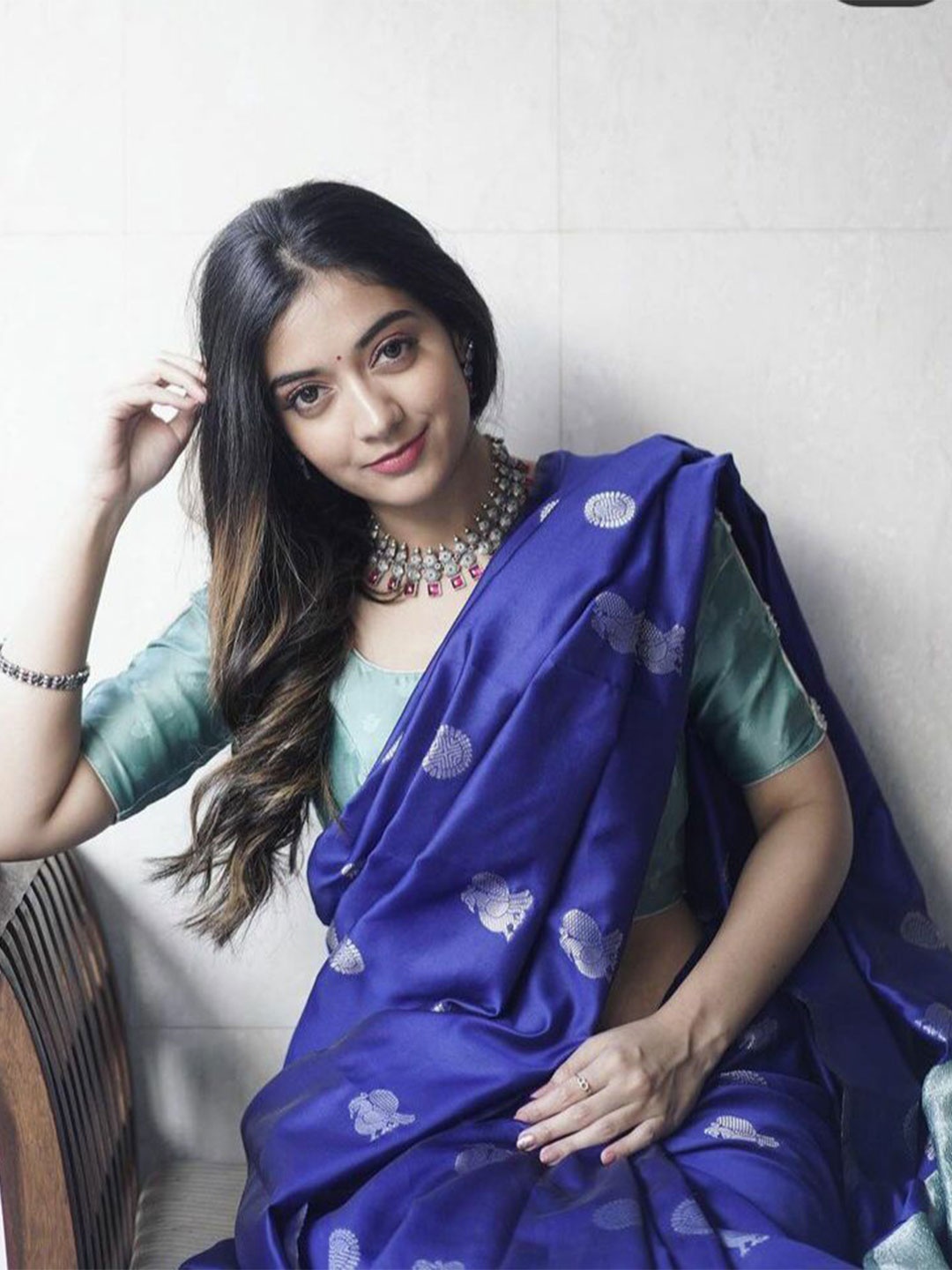 

A TO Z CART Woven Design Pure Silk Kanjeevaram Saree, Blue