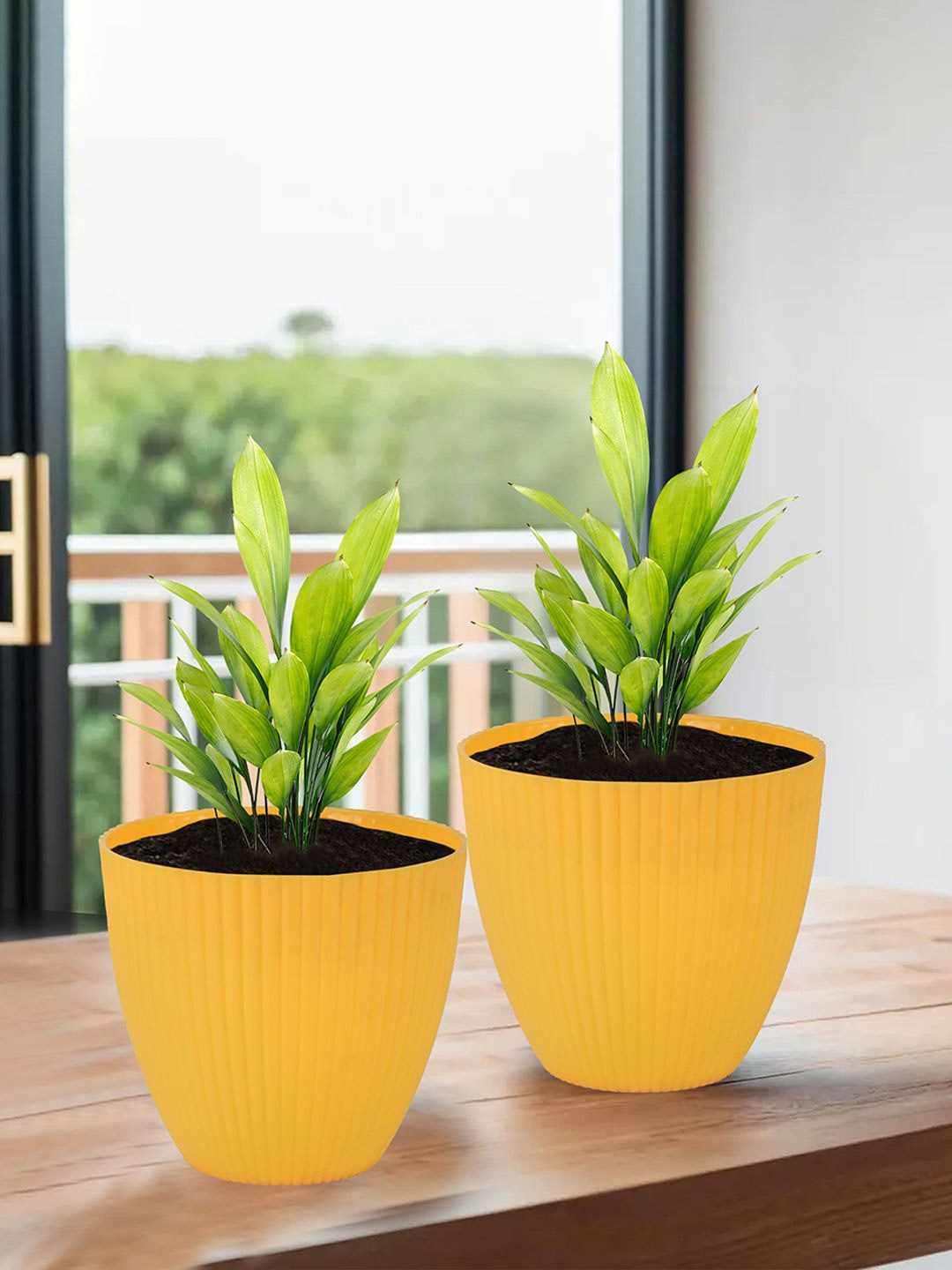 

Kuber Industries Yellow 2 Pieces Textured Durable Planters