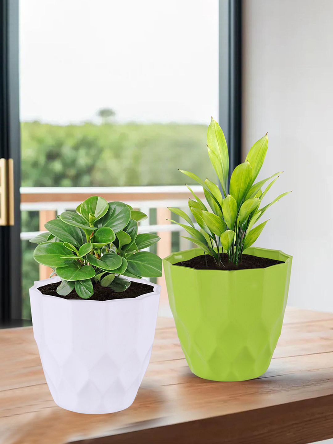 

Kuber Industries Green & White 2-Pieces Textured Planters
