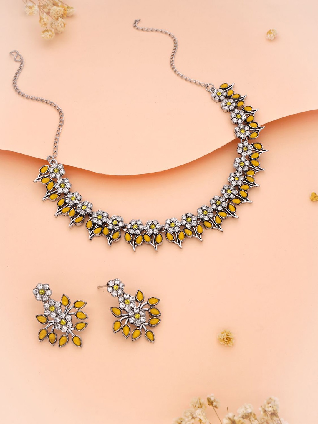 

Lyriss Silver-Plated American Diamond Studded Jewellery Set