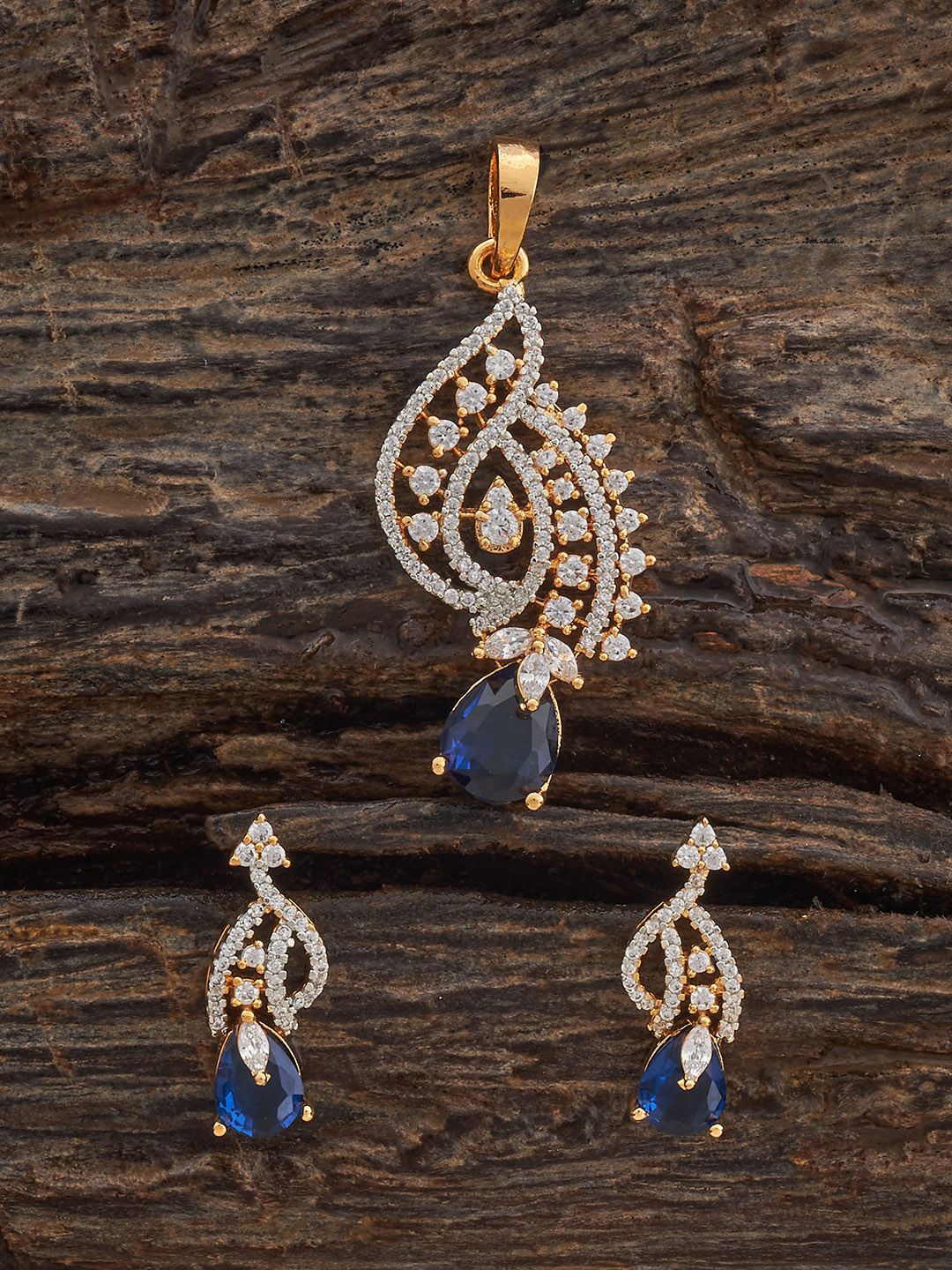 

Kushal's Fashion Jewellery Sapphire Rhodium Gold-Plated Party Zircon Pendant Set