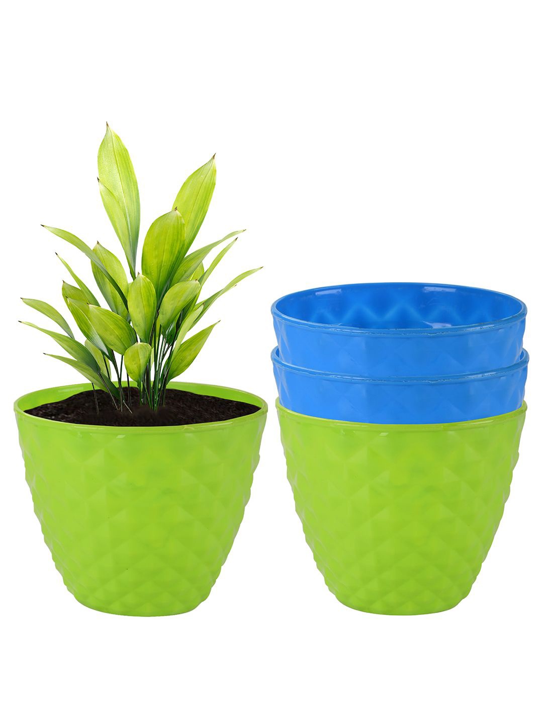 

Kuber Industries Green & Blue 4 Pieces Diamond Pattern Durable Planters
