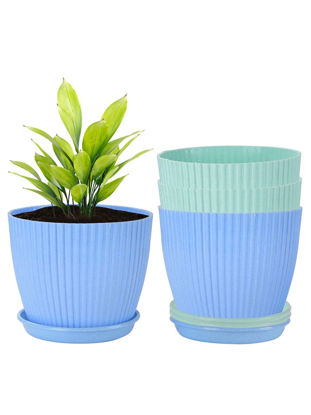 

Kuber Industries Green & Blue 4 Pieces Textured Durable Flower Pot Planters