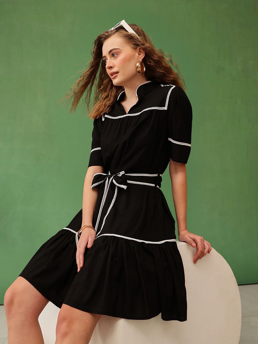 

The Roadster Lifestyle Co Women Solid A line Knee Length Dress, Black