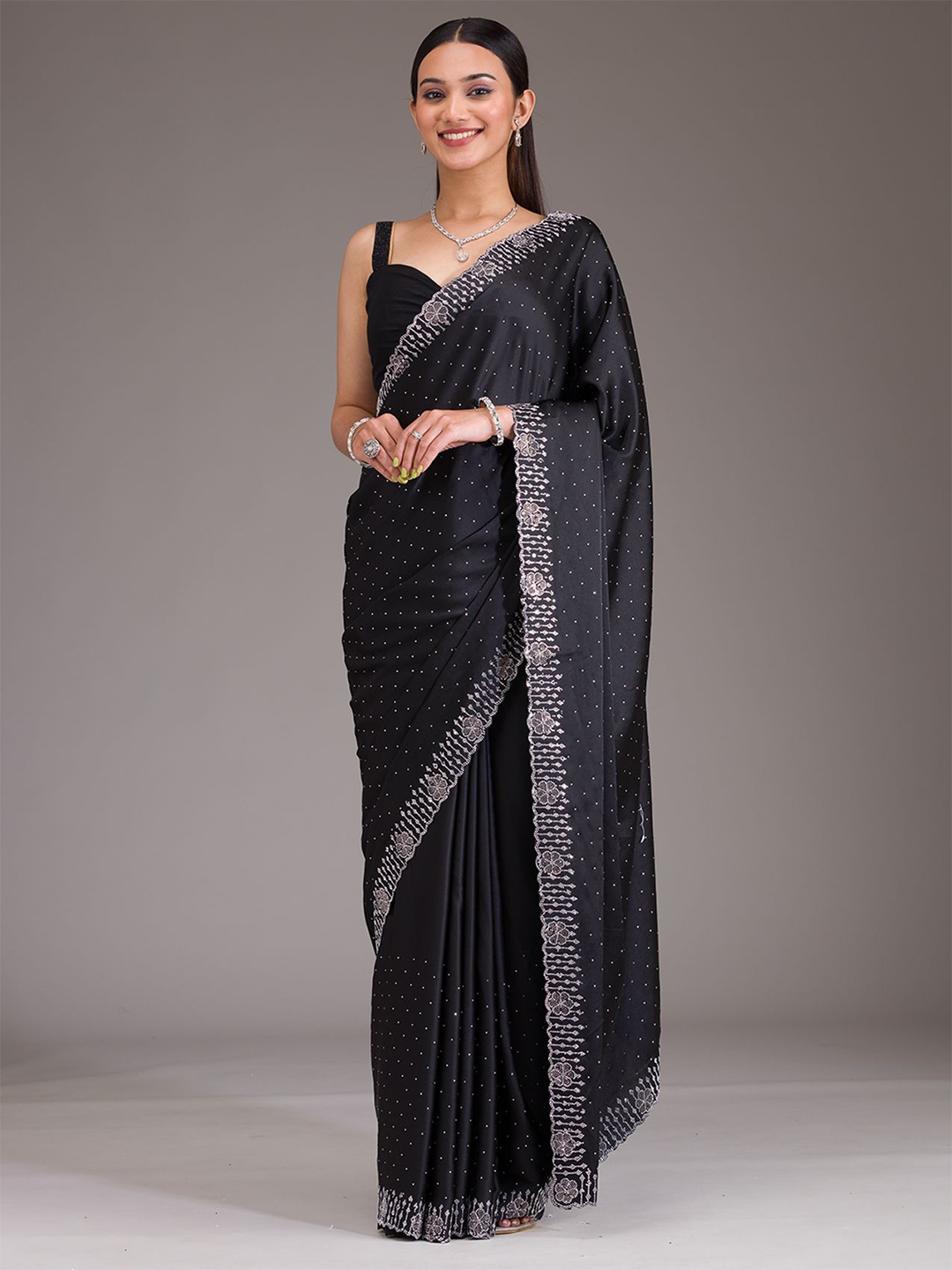 

Koskii Black Swarovski Satin Saree