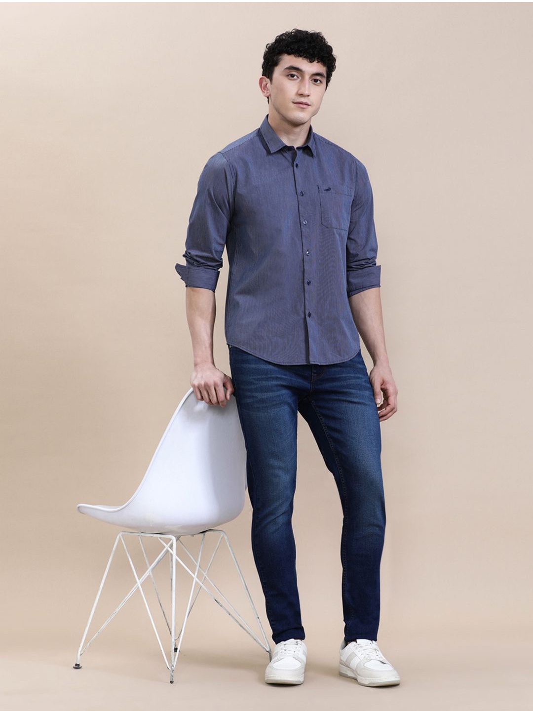 

Crocodile Men Cotton Pinstripe Full Sleeve Shirt, Navy blue