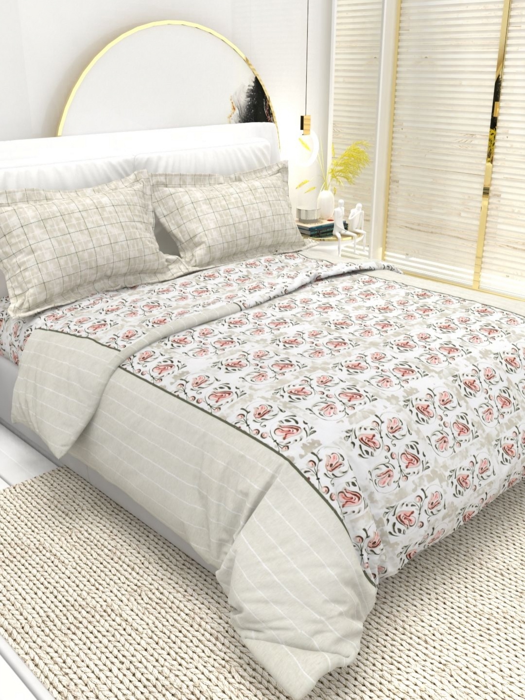 

THE WHITE MOSS Florence White Printed Pure Cotton 220TC Queen Bedsheet Set 2.25 m x 2.55 m