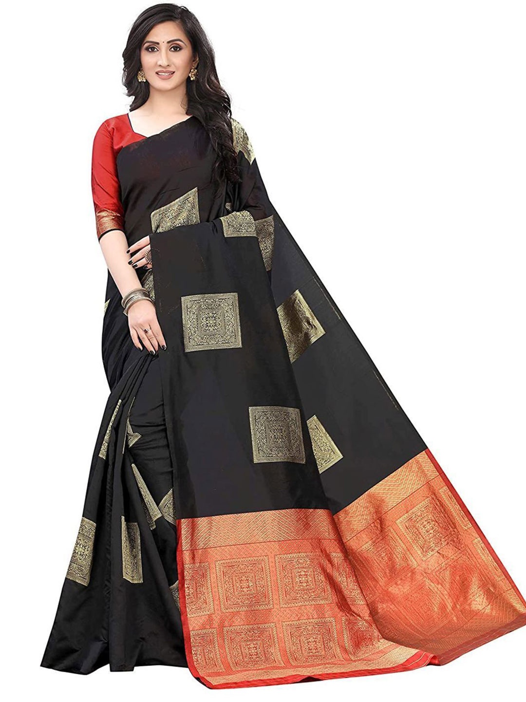 

A TO Z CART Ethnic Motifs Woven Design Pure Silk Banarasi Saree, Black