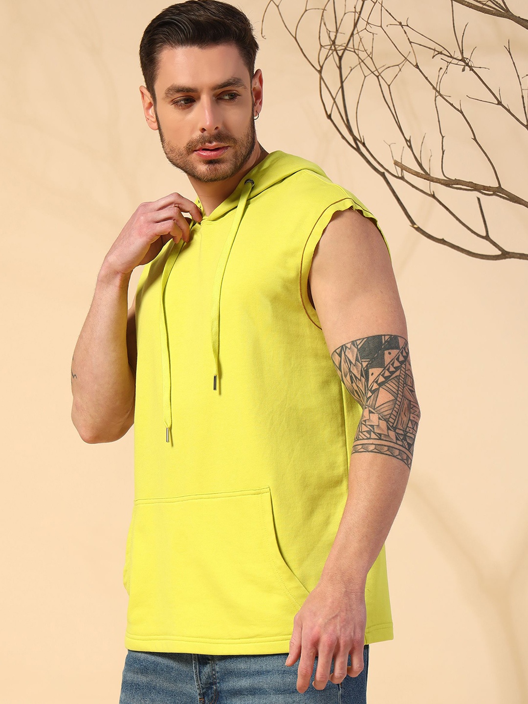 

PockMAN Pure Cotton Hooded Gym Innerwear Vests PMRHV0117_Lime_S-LimeGreen3, Lime green