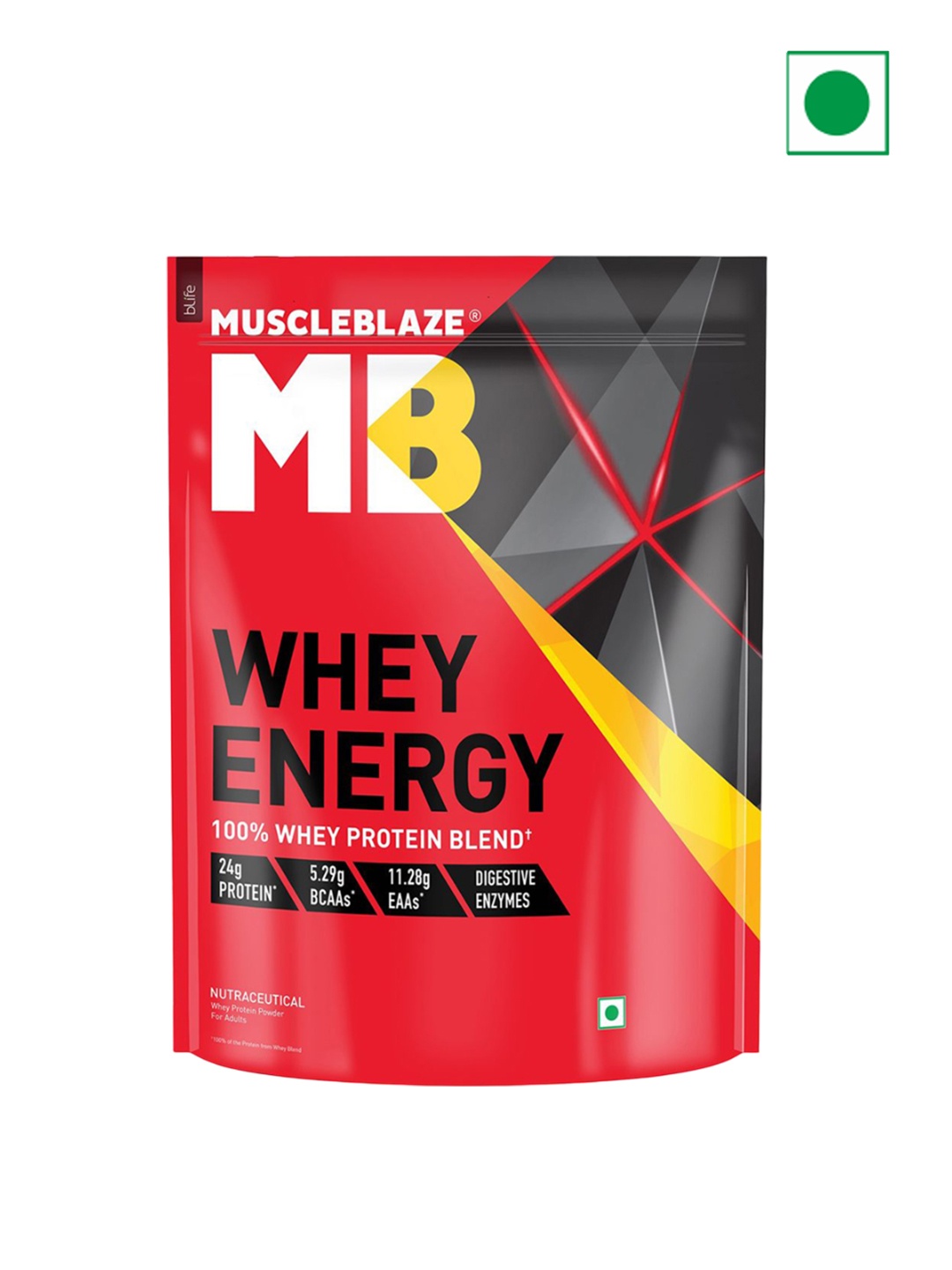 

MuscleBlaze Whey Energy 100% Whey Protein Blend - 1 Kg - Mango Cream, Red
