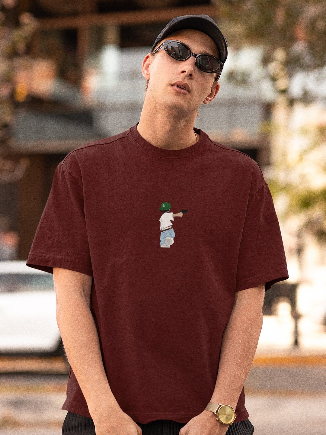 

TheBTclub Men Activchill Graphic Printed Round Neck Cotton Oversized T-shirt, Olive