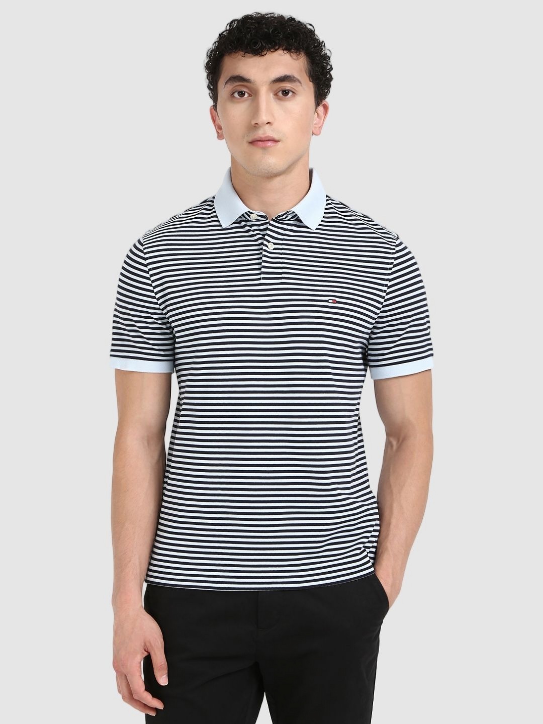 

Tommy Hilfiger Men Striped Polo Collar T-shirt, Black