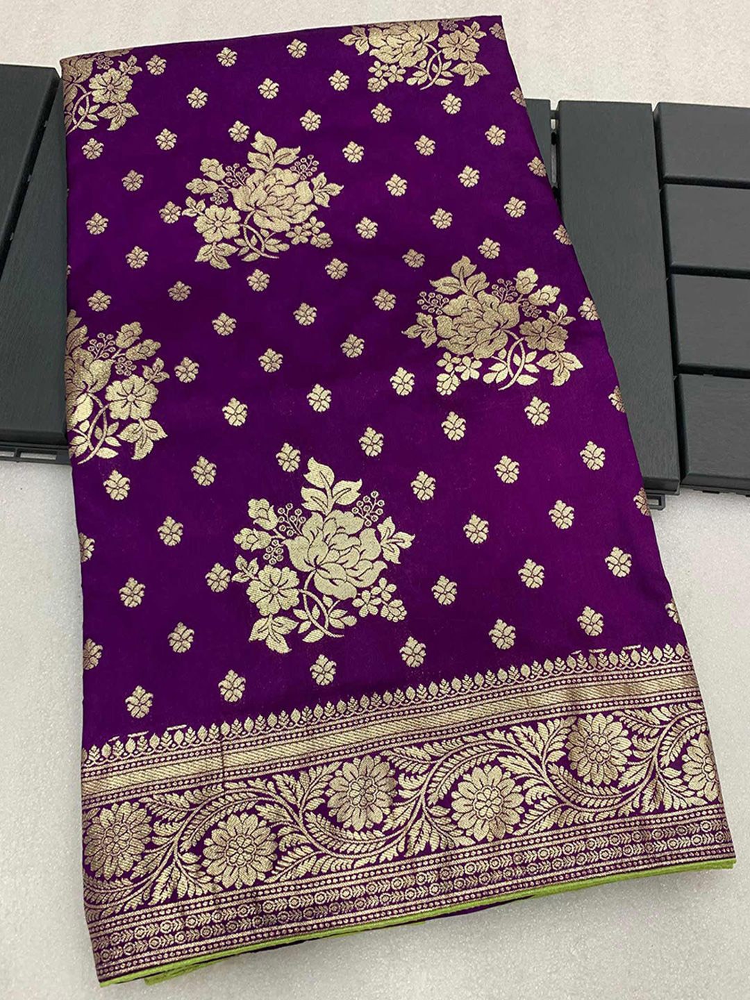 

Peachmode Woven Design Zari Silk Blend Saree, Purple