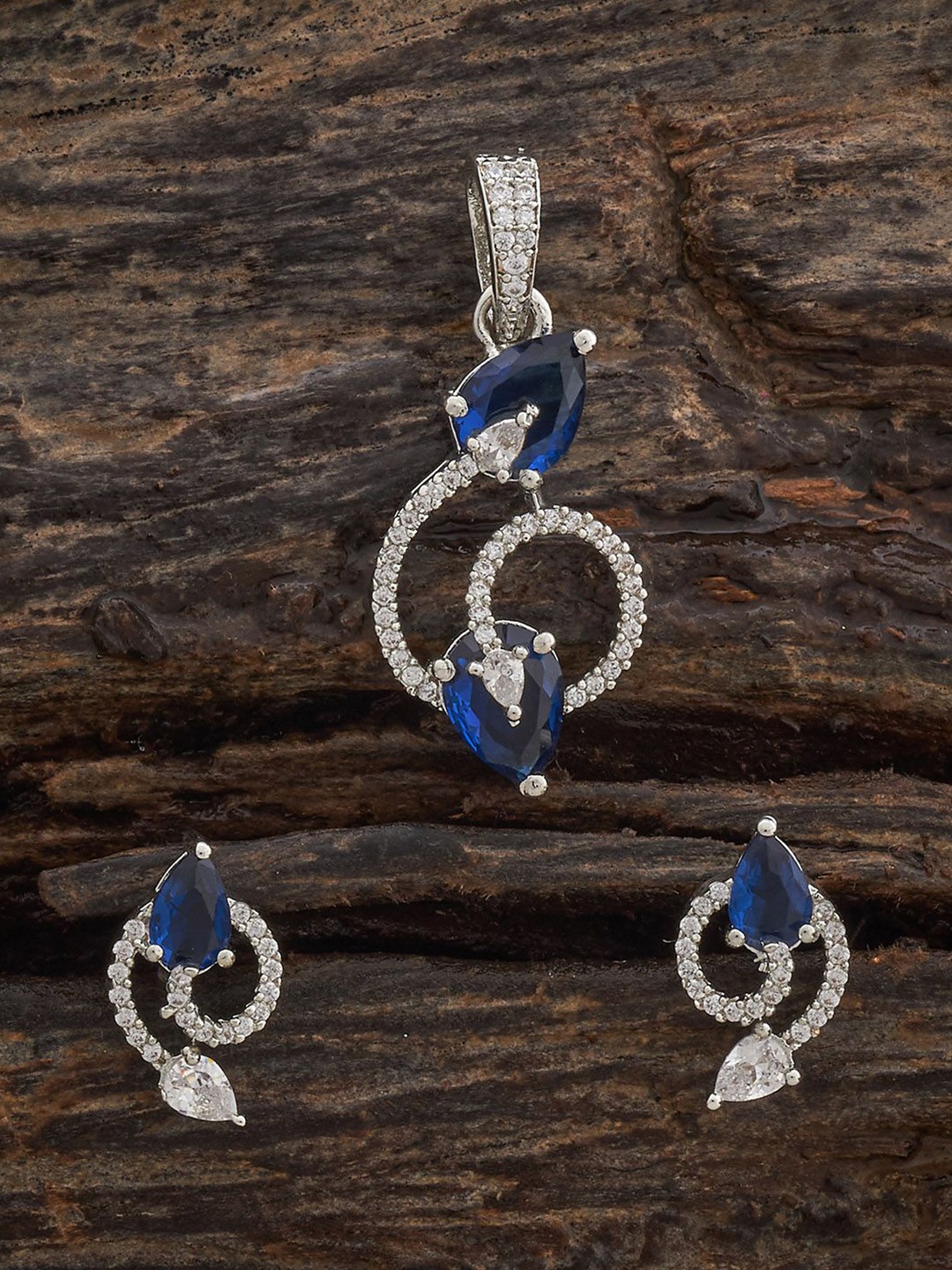 

Kushal's Fashion Jewellery Sapphire Rhodium-Plated Party Zircon Pendant Set, Silver
