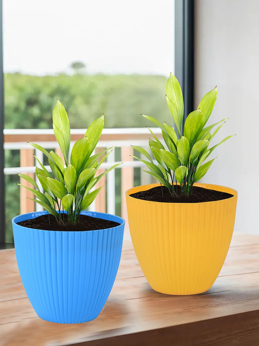 

Kuber Industries Yellow & Blue 2 Pieces Textured Durable Planters