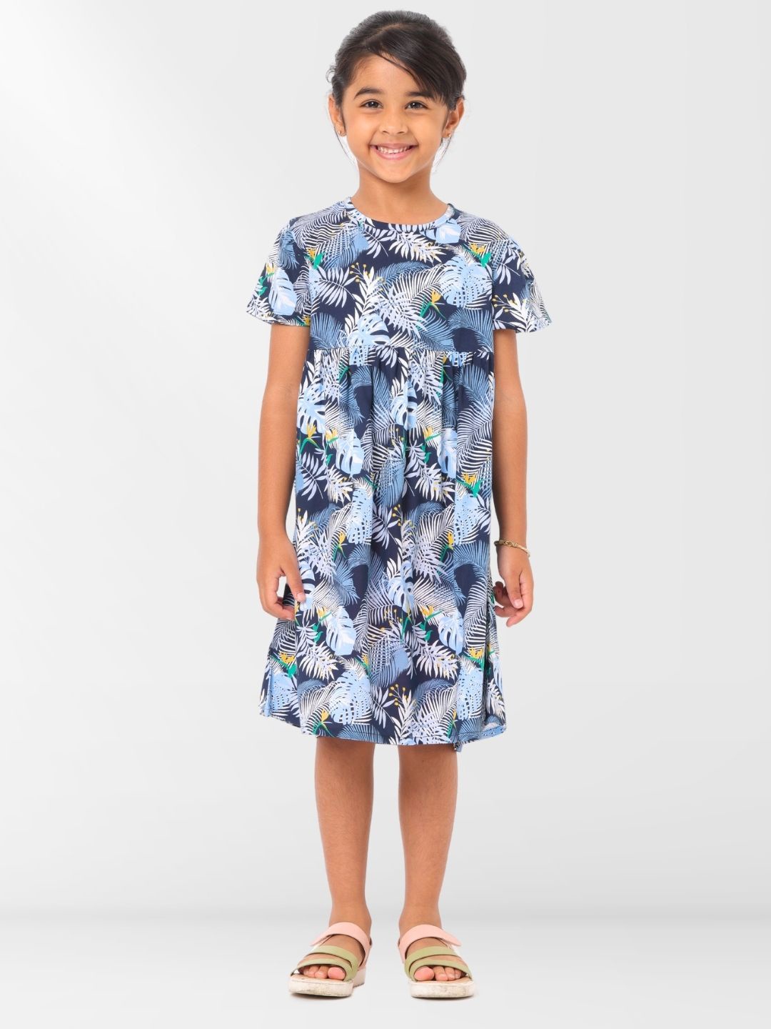 

Nuego Kids Girls Floral Print Pure Cotton A-Line Dress, Blue