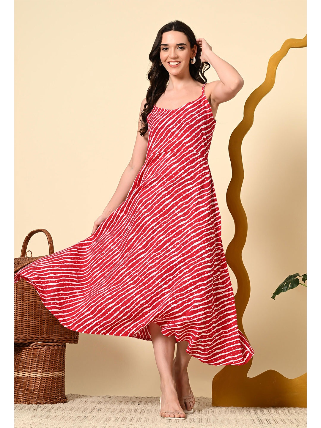 

Metronaut Striped A-Line Midi Dress, Red