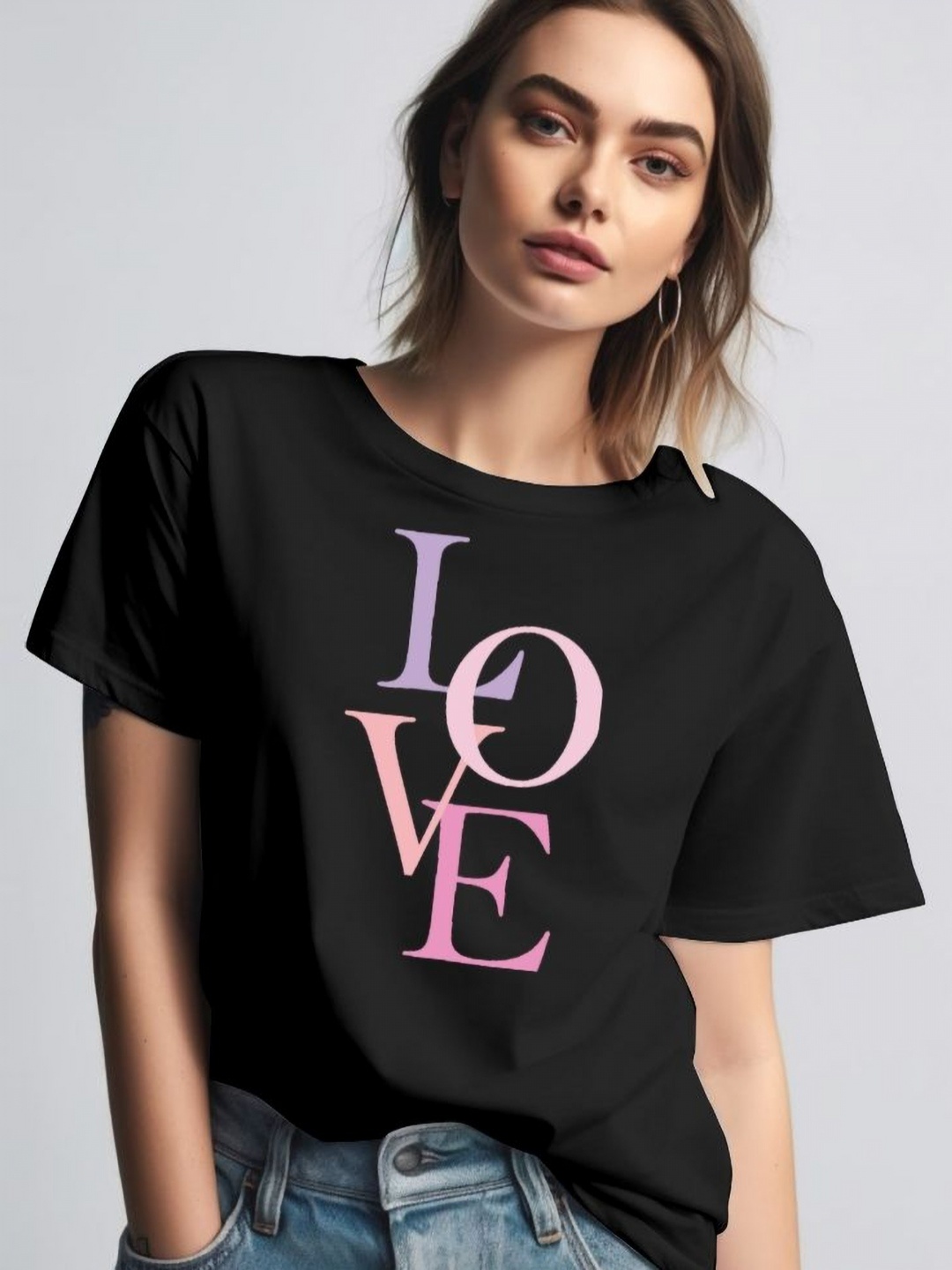 

Moda Rapido Women Printed Round Neck Tshirt, Black