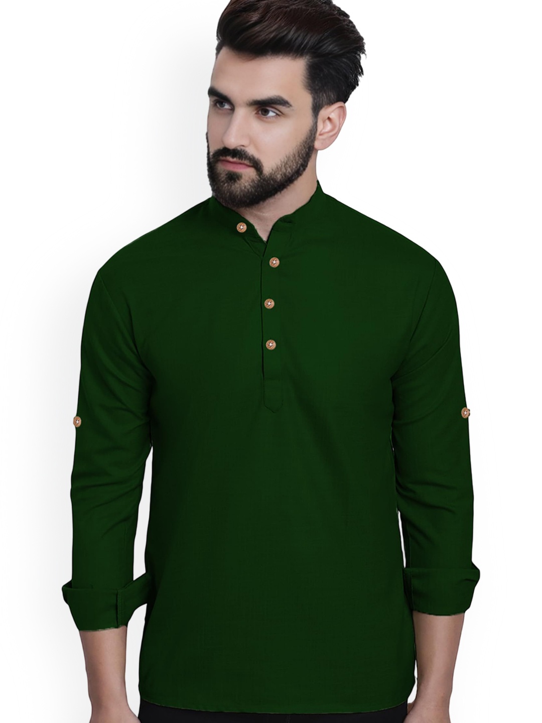 

Vida Loca Band Collar Cotton Straight Kurta, Olive