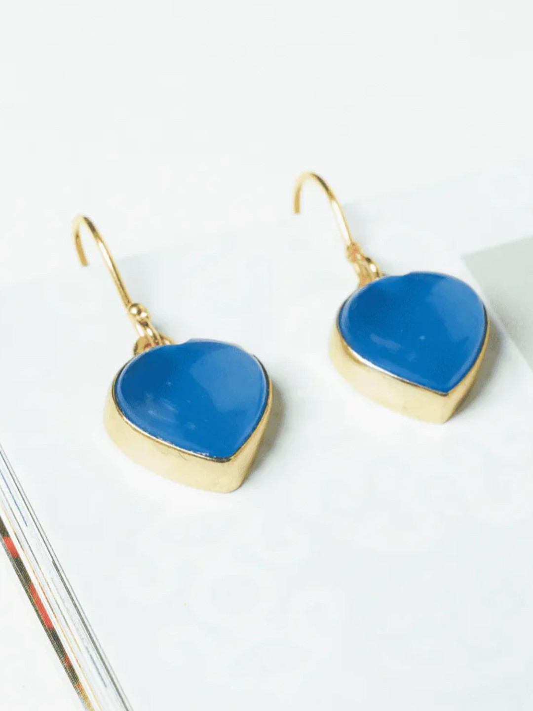 

QUEENS JEWELS Gold-Plated Heart Shaped Drop Earrings, Blue