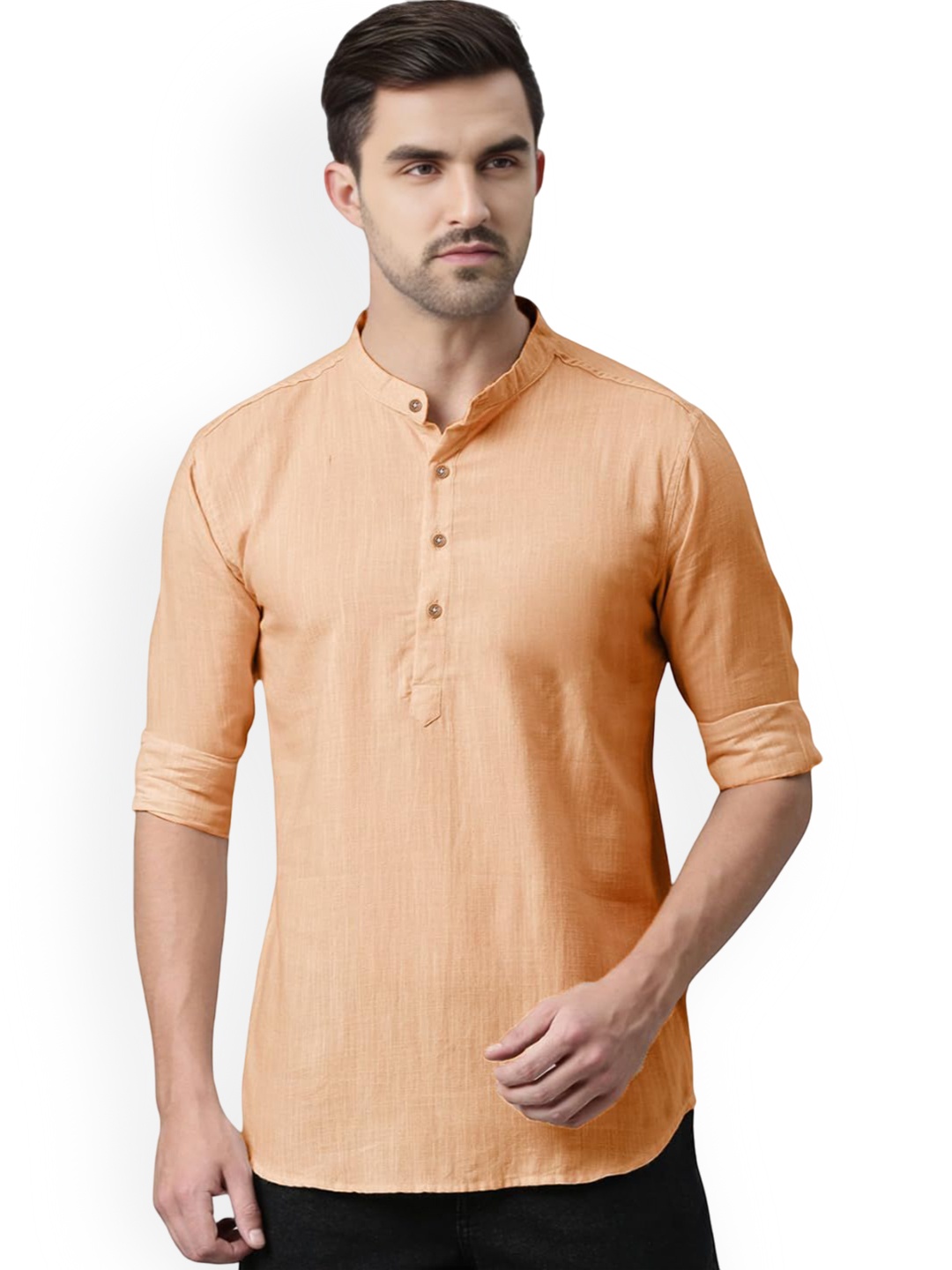 

Vida Loca Band Collar Cotton Slim Fit Straight Short Kurta, Orange