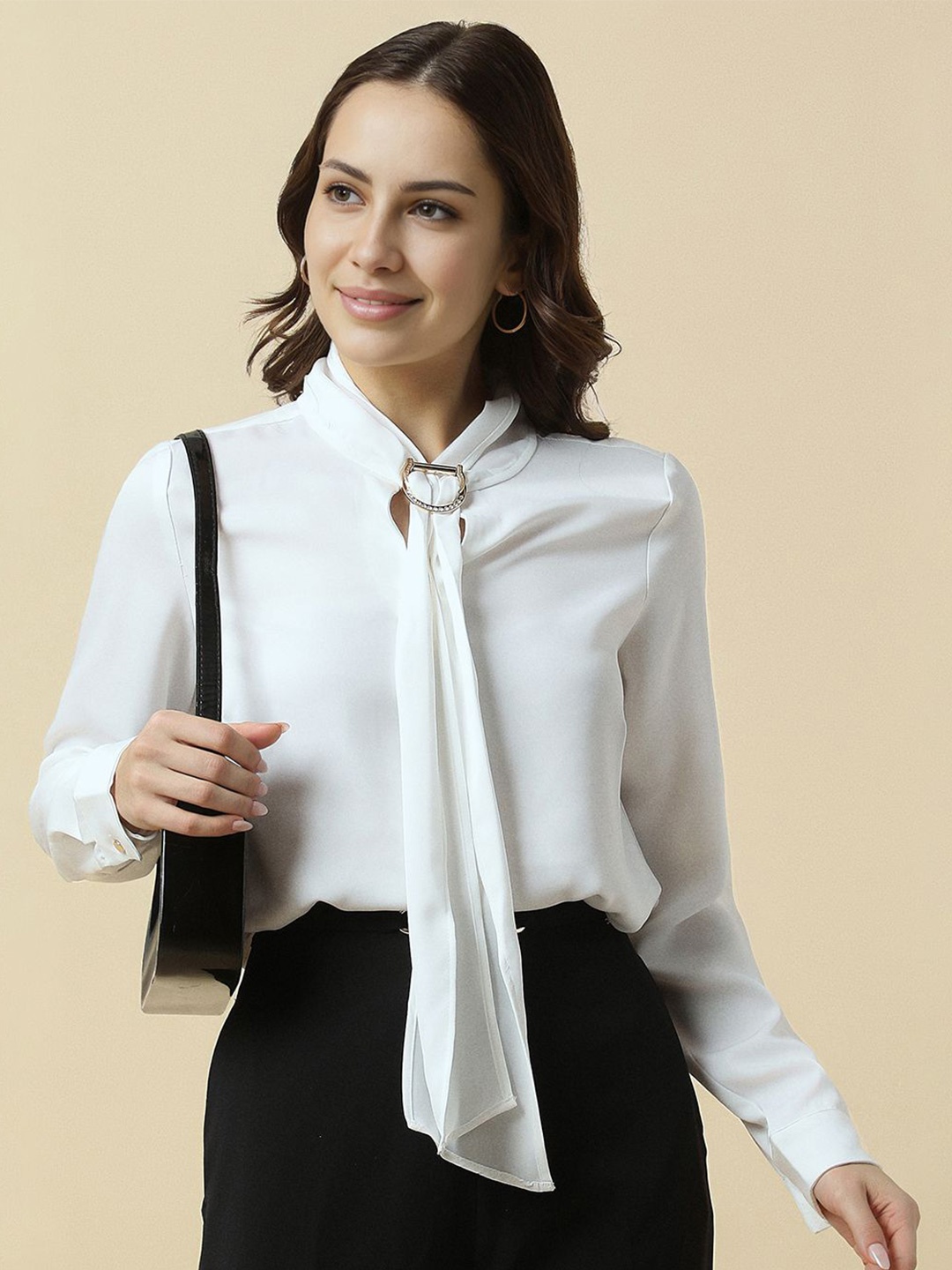 

Allen Solly Woman Tie-Up Neck Top, White