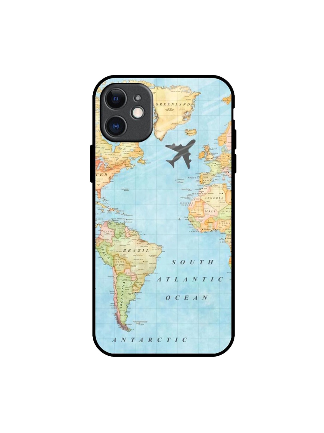 

QRIOH Quirky Travel Map Glass Printed iPhone 11 Back Case, Blue
