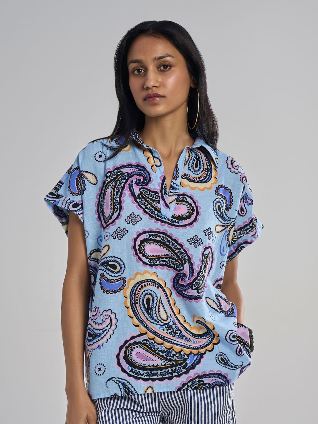

Terra Luna Print Cotton Blouson Top, Multi