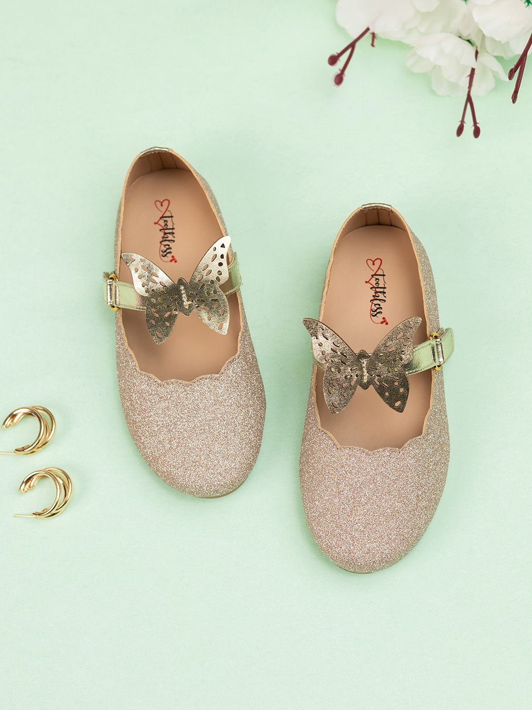 

toothless Girls Butterfly Embellished Ballerinas, Gold