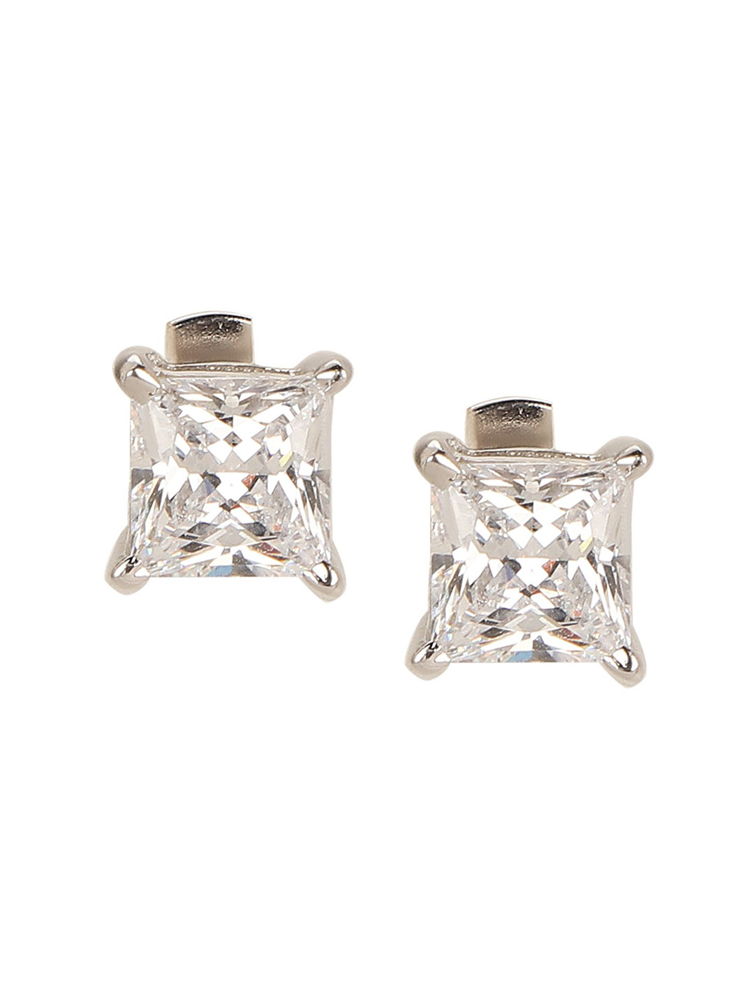 

Sica Jewellery Sterling Silver Rhodium-Plated Cubic Zirconia Studded Square Studs, White