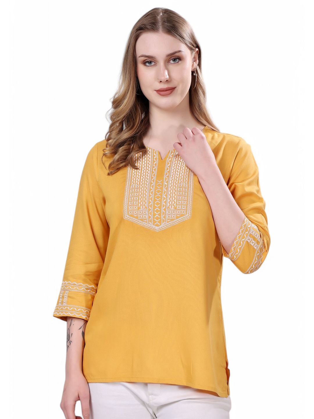 

ELEVEN Embroidered Maternity Kurti, Yellow