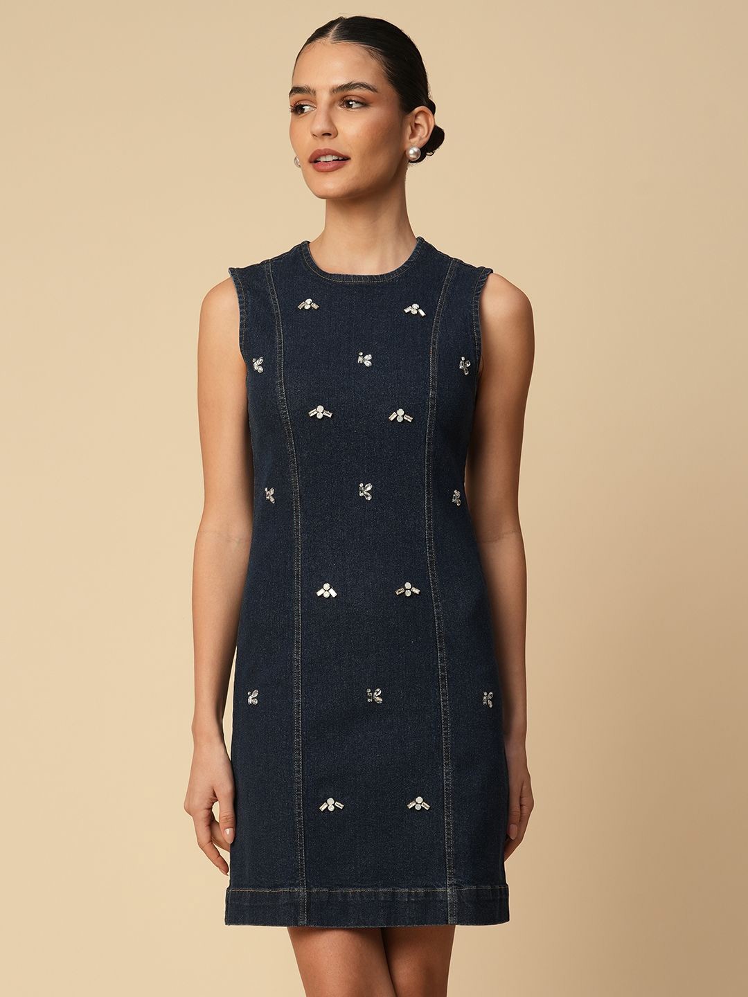 

Chemistry Embellished Denim Sheath Dress, Blue