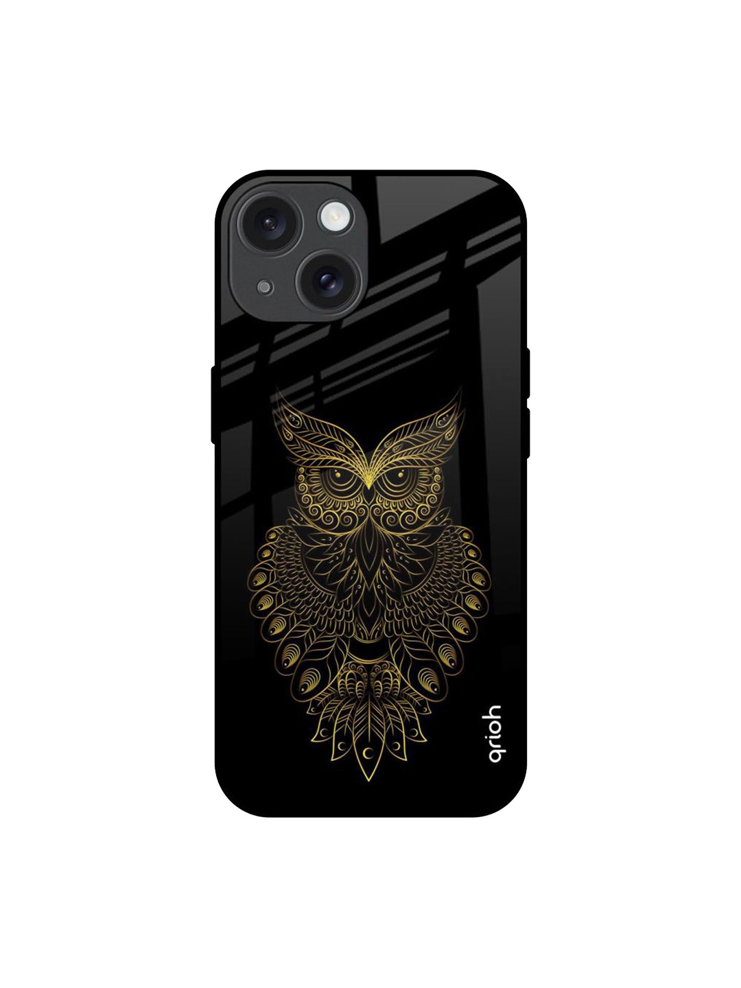 

QRIOH Golden Owl Printed iPhone 15 Back Case, Black