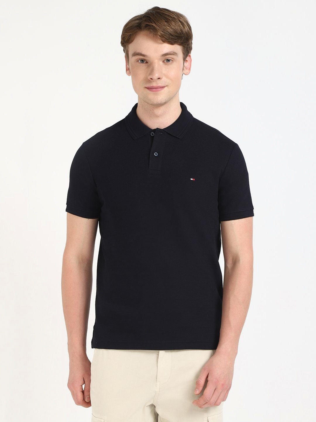 

Tommy Hilfiger Men Solid Polo Collar Cotton T-shirt, Navy blue