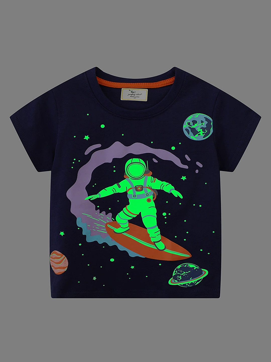 

LULU & SKY Boys Printed Extended Sleeves Applique T-shirt, Blue