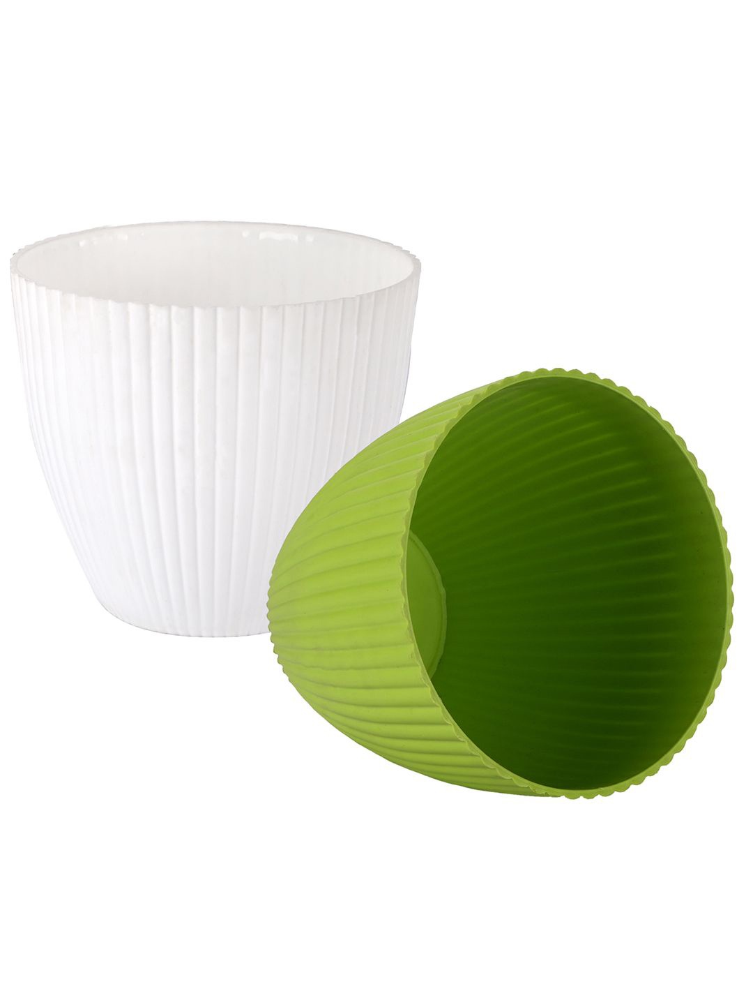 

Kuber Industries White & Green 2 Pieces Textured Durable Planters