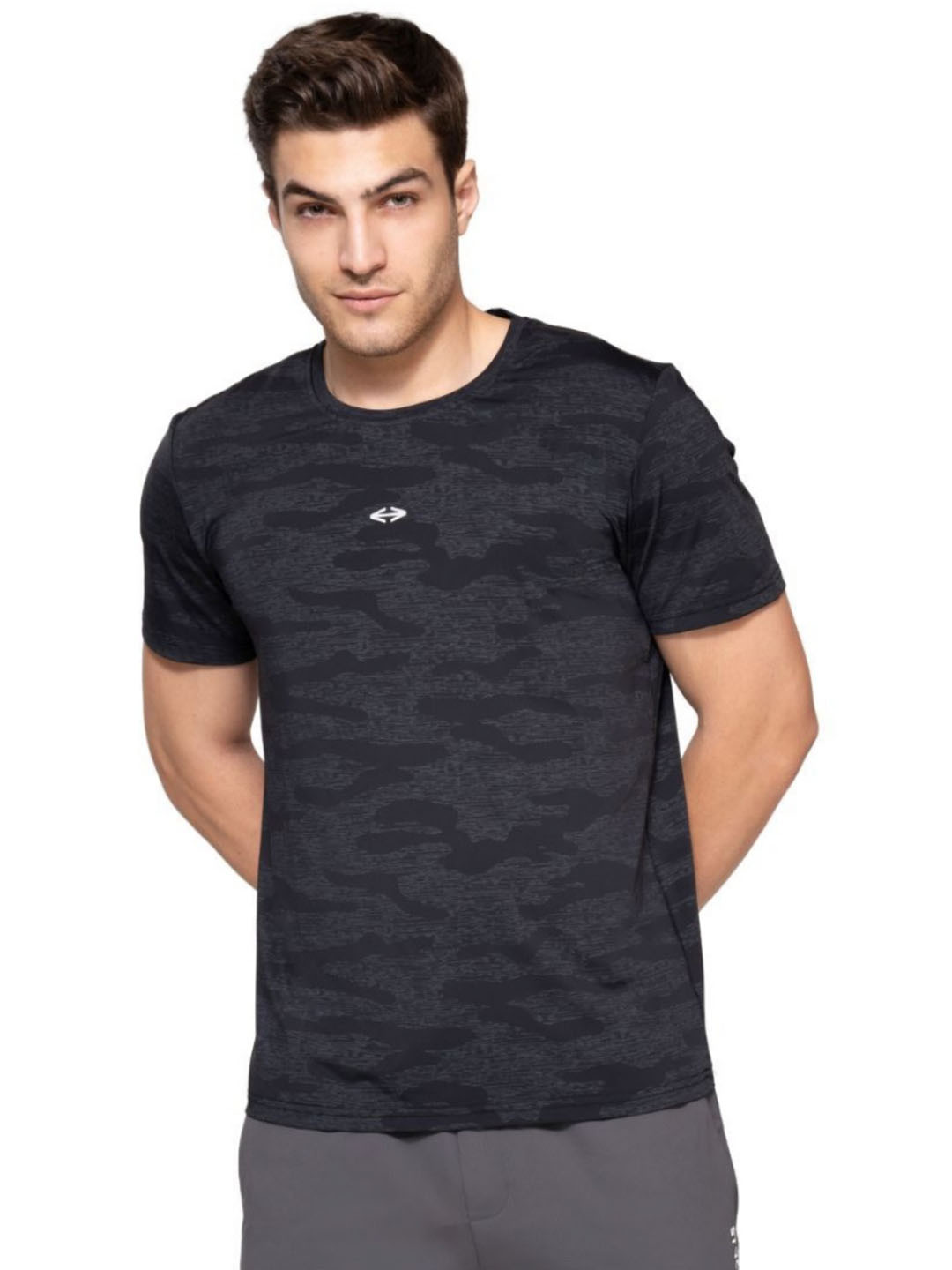 

STRCH Men Anti Odour Abstract Printed Round Neck T-shirt, Black
