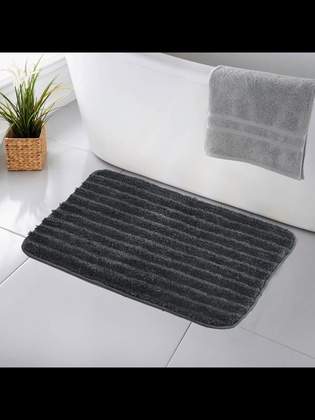 

MAA HOME CONCEPT Grey Textured Microfiber Anti Skid 1600 GSMBathMat