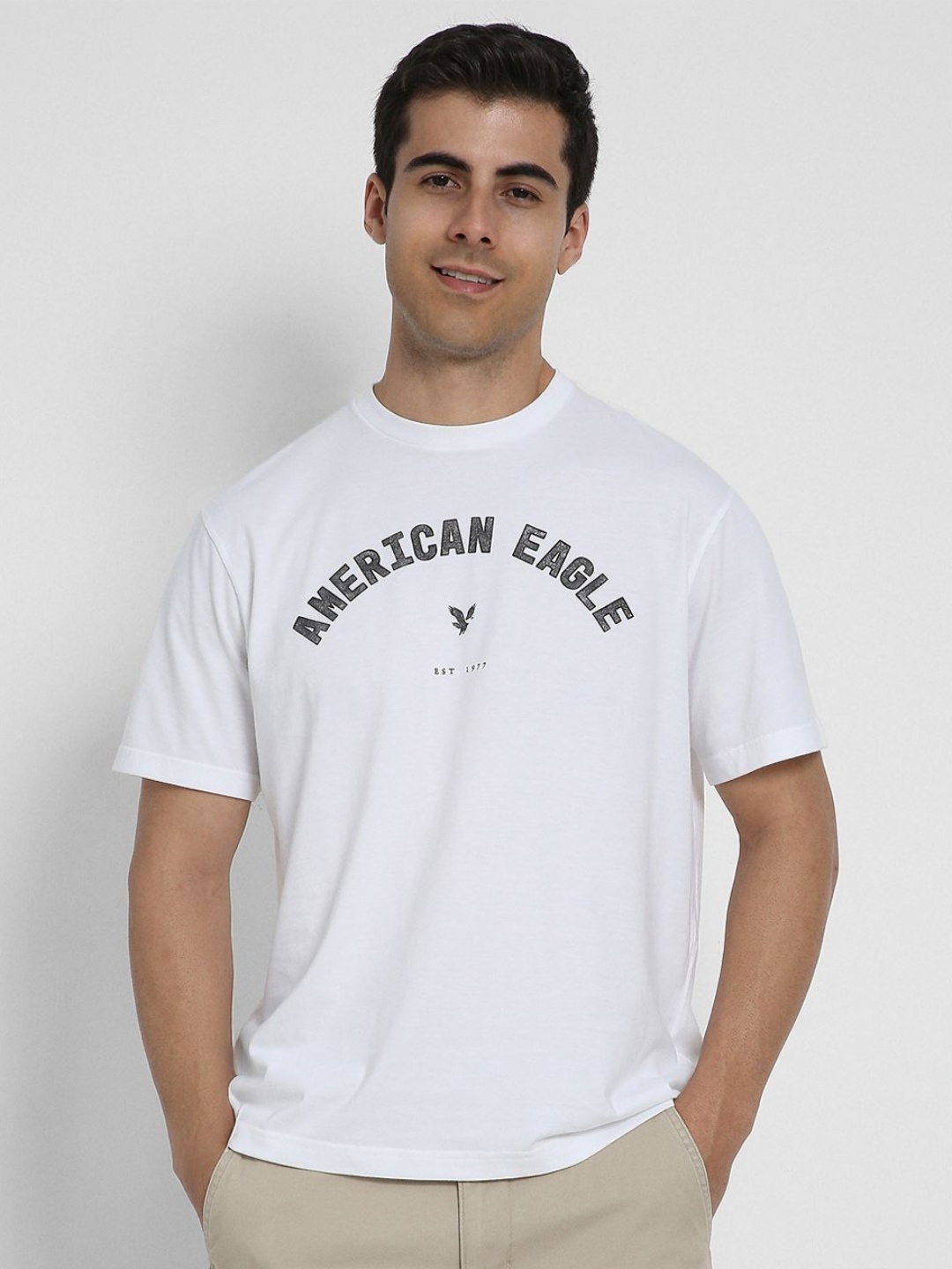 

AMERICAN EAGLE OUTFITTERS Men Typography Printed Round Neck Cotton T-shirt, White