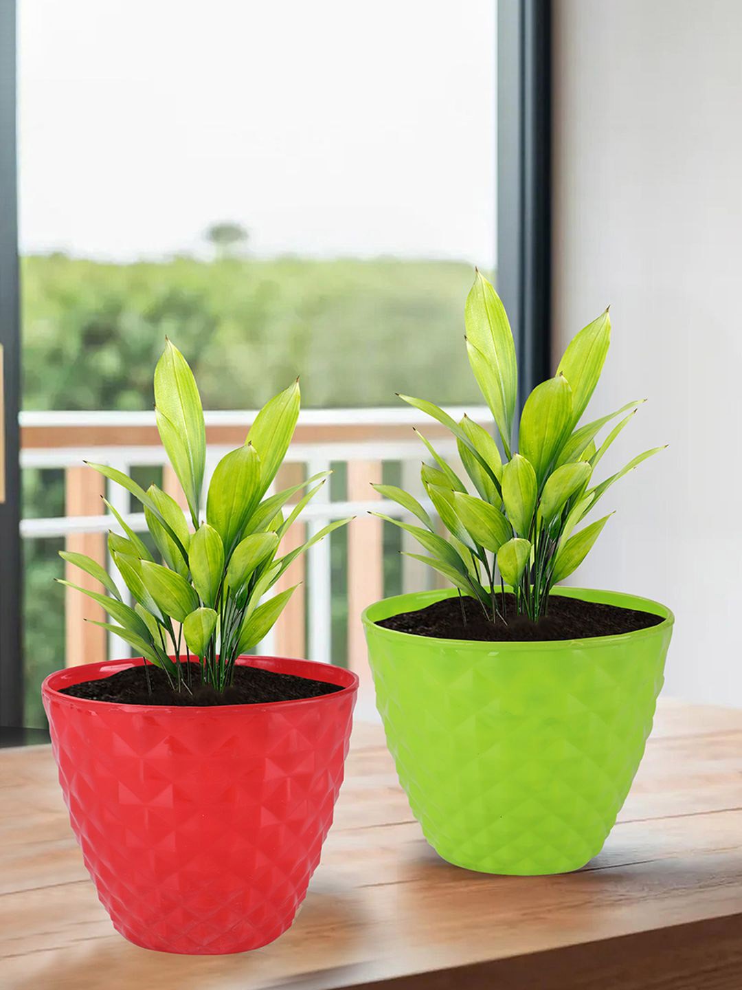 

Kuber Industries Red & Green 2 Pieces Diamond Pattern Durable Planters