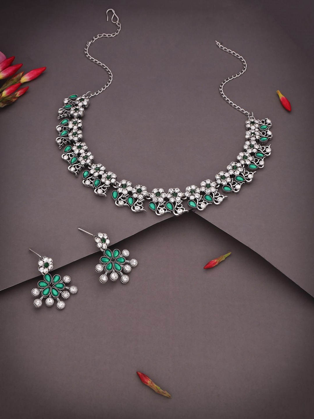 

Anouk Silver-Plated Artificial Stones Studded Necklace With Earrings