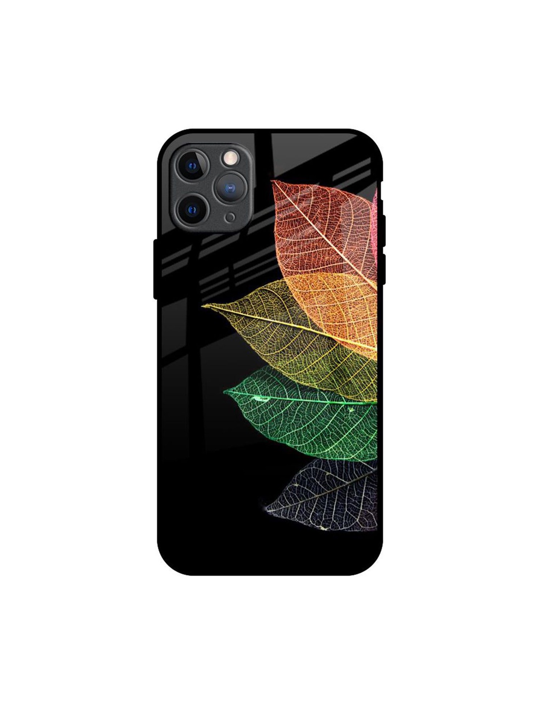 

QRIOH Colorful Leaves Real Printed iPhone 11 Pro Max Back Case, Black